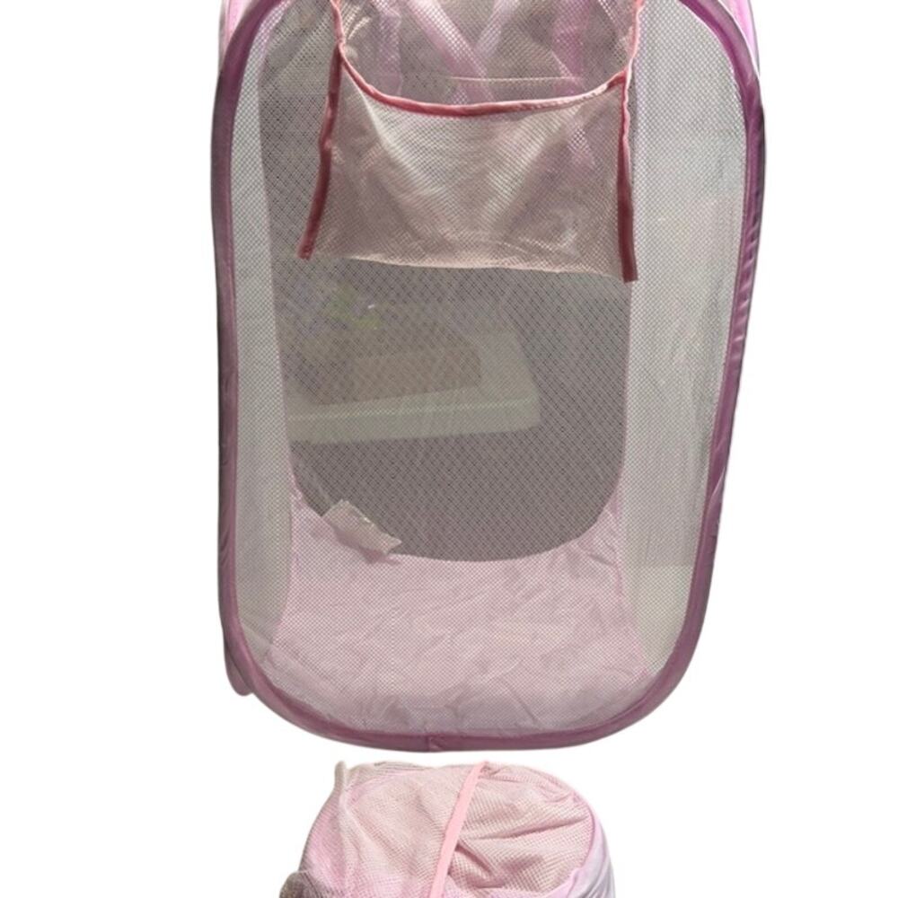 2 Pack Pink Pop Up Laundry Hamper Foldable Mesh Clothes Basket Collapsible New